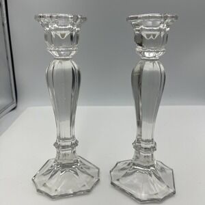 Crystal Chippendale Candlesticks Spiderweb Feet‎ Flat Side Pair